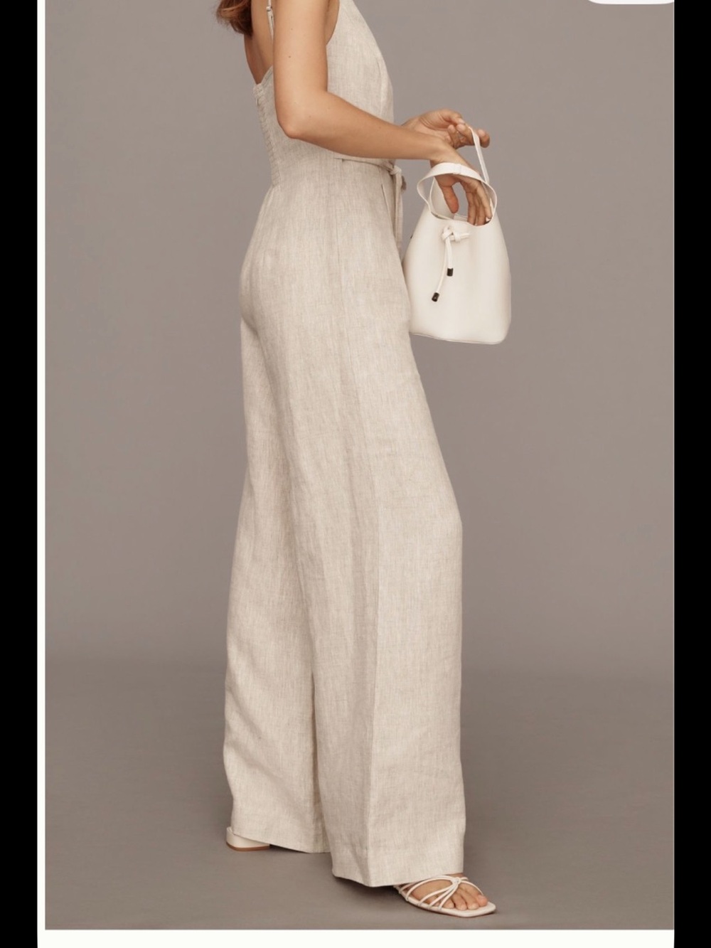 Reformation Sleeveless Wide-Leg Linen Jumpsuit in Light Beige - Picture 2 of 6